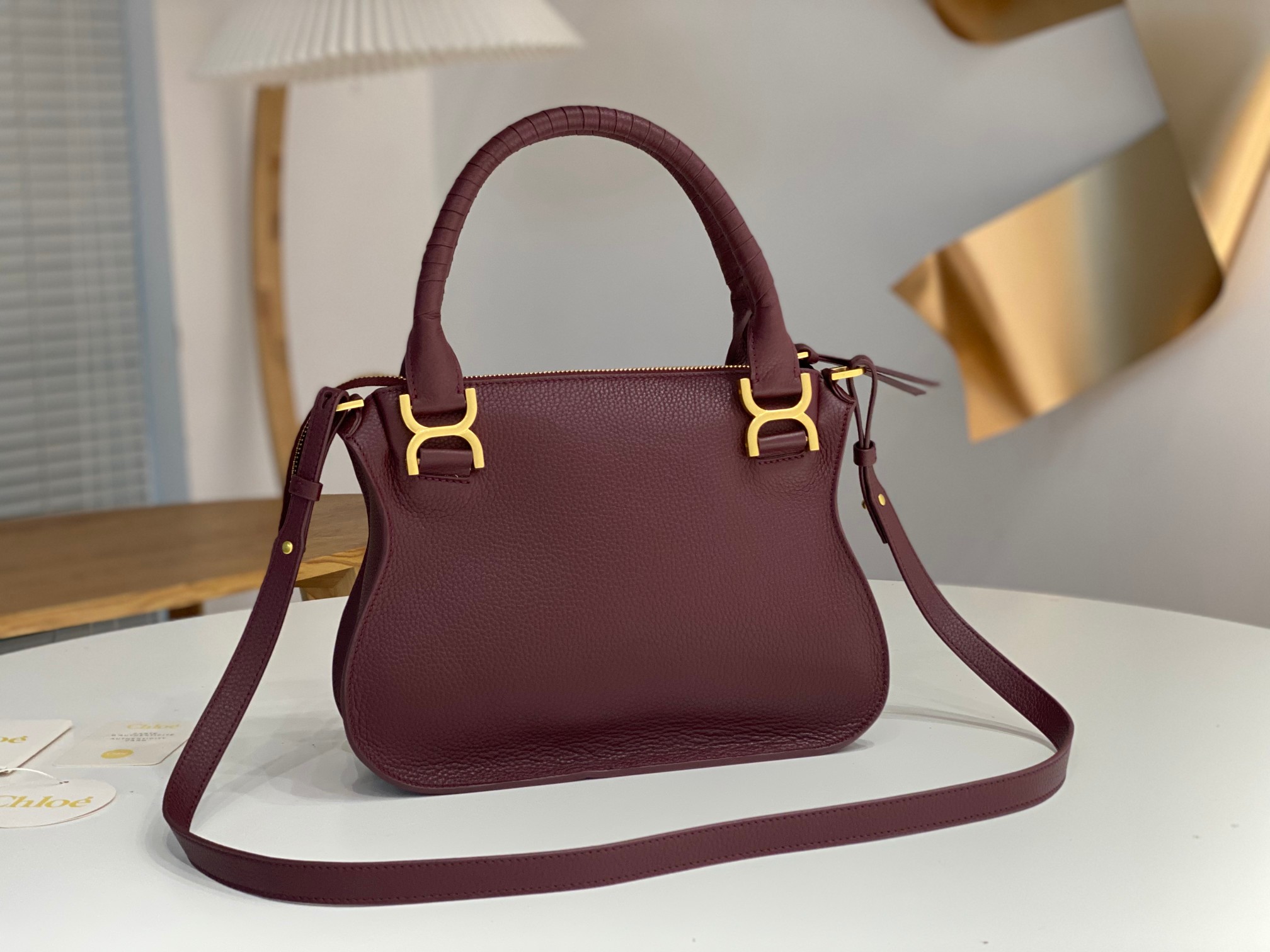 Chloe Small Marcie Bag In Bordeaux Grained Leather